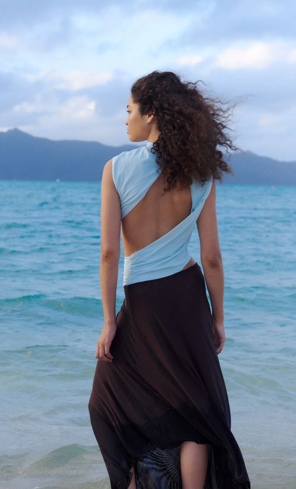 Conni Asym Dress in Arctic Blue/Dark Choc