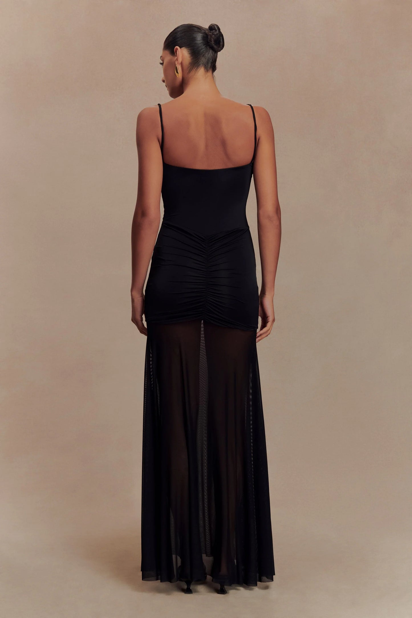 Delaney Slinky And Mesh Maxi Dress in Black