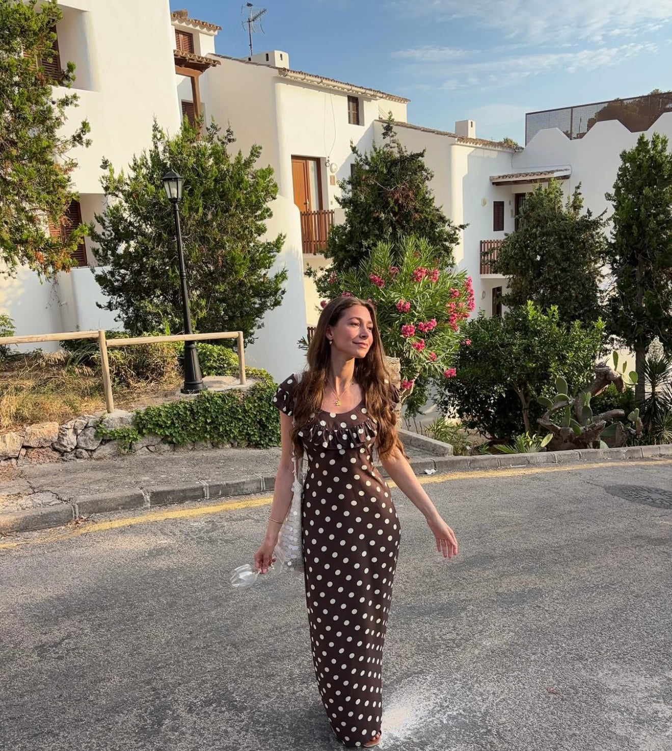 Luna Dress with Polka Dots in Brown/Yellow