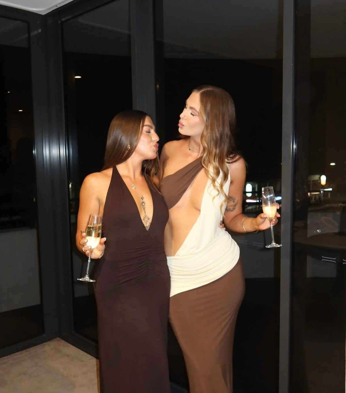 Loletta Draped One Shoulder Maxi in Chocolate/Yellow