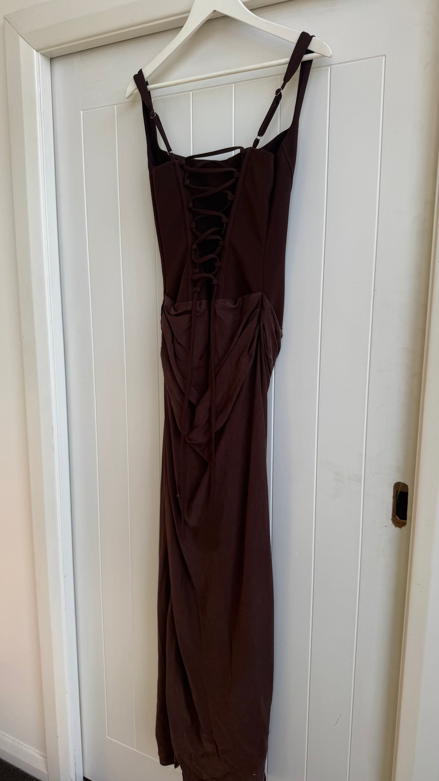 Cornelia Maxi Dress in Plum Brown (10) - FOR SALE