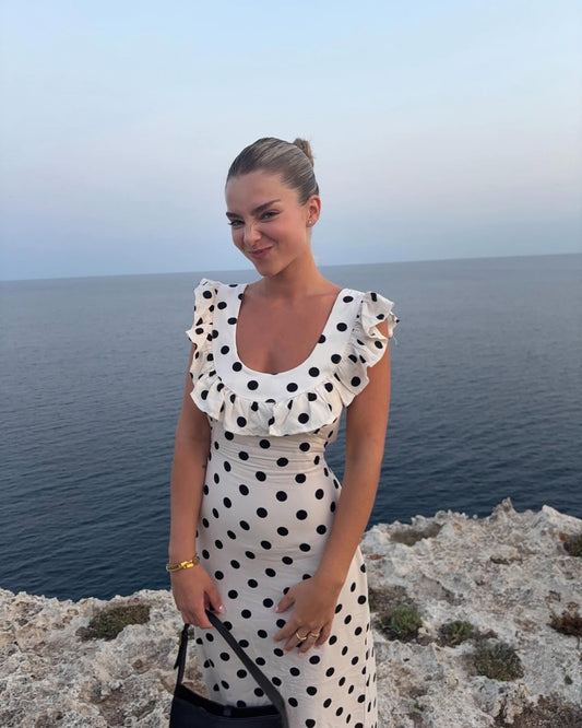 Luna Dress with Polka Dots in White/Black