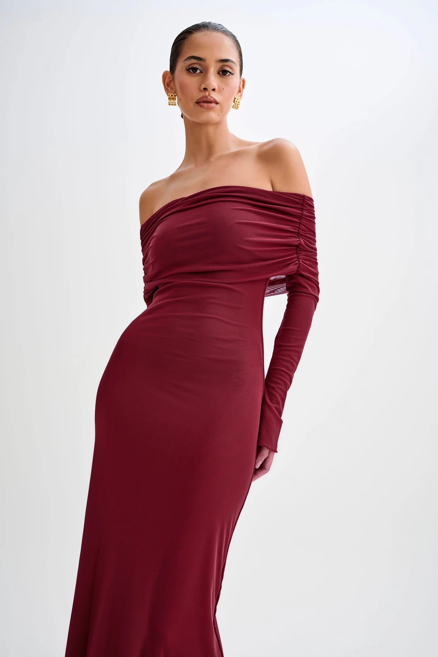Josie Off Shoulder Mesh Maxi Dress