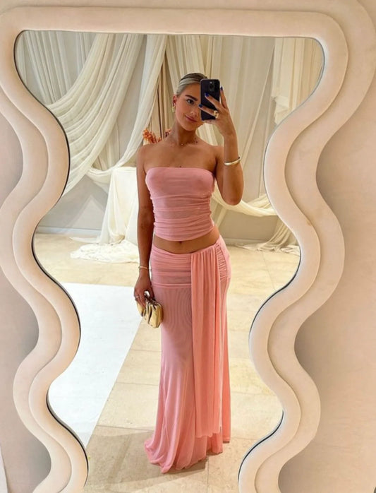 Brooklyn Mesh Maxi Set in Candy Pink