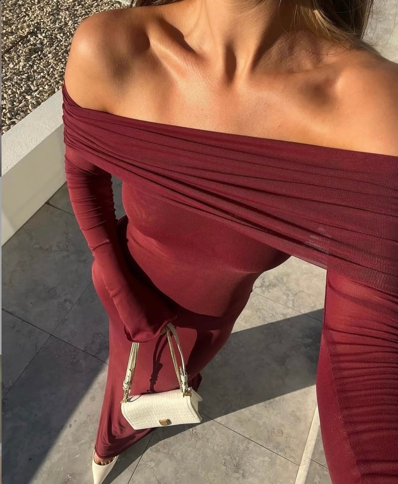 Josie Off Shoulder Mesh Maxi Dress