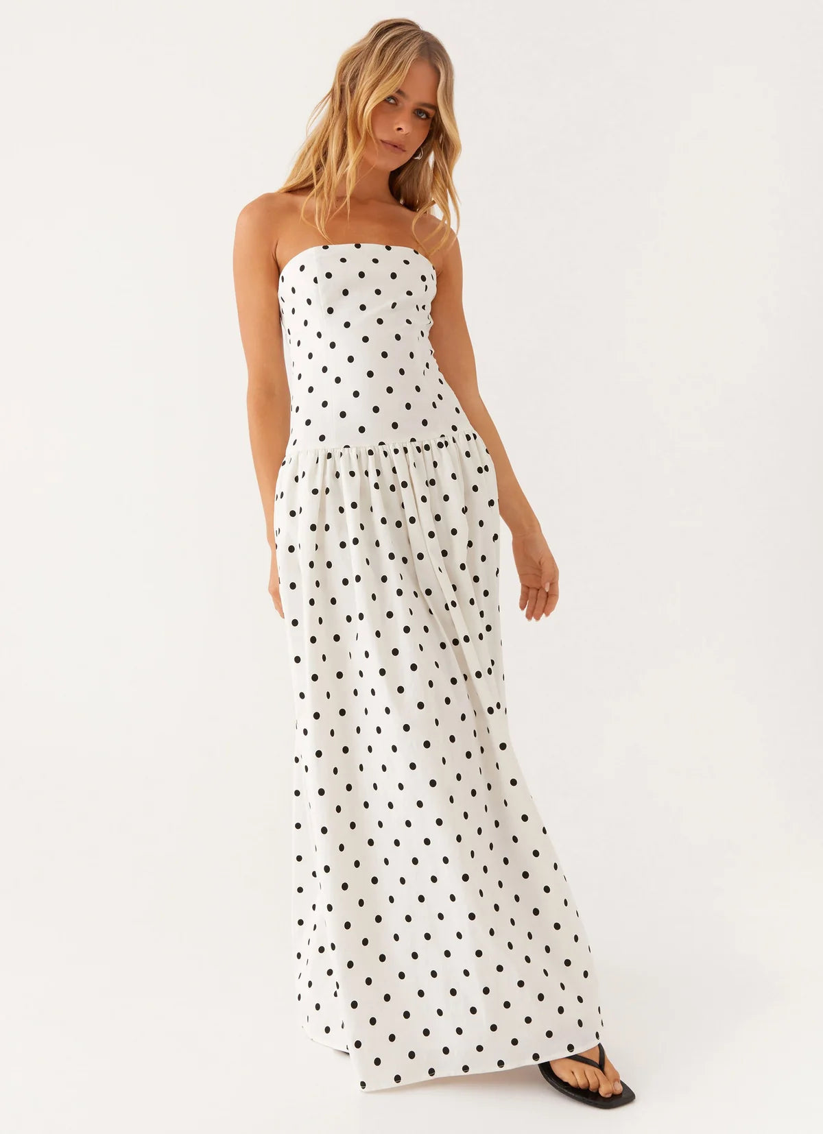 Andorra Maxi Dress in White Polkadot