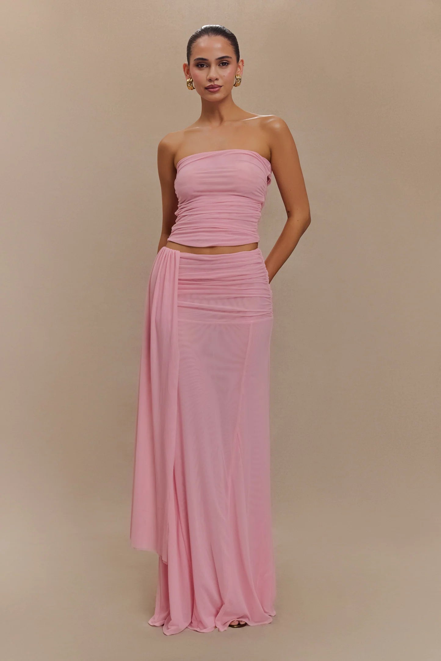 Brooklyn Mesh Maxi Set in Candy Pink