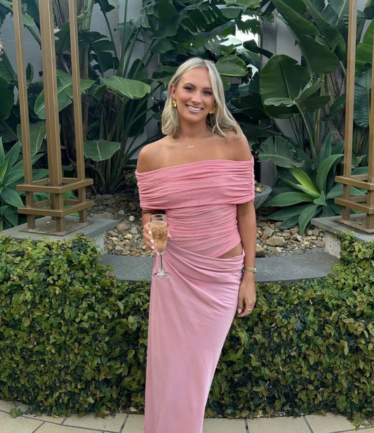 Nico Off Shoulder Maxi Dress in Candy Floss