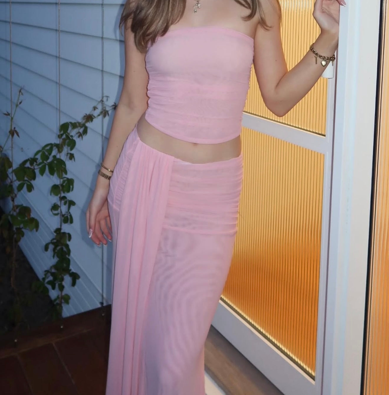 Brooklyn Mesh Maxi Set in Candy Pink