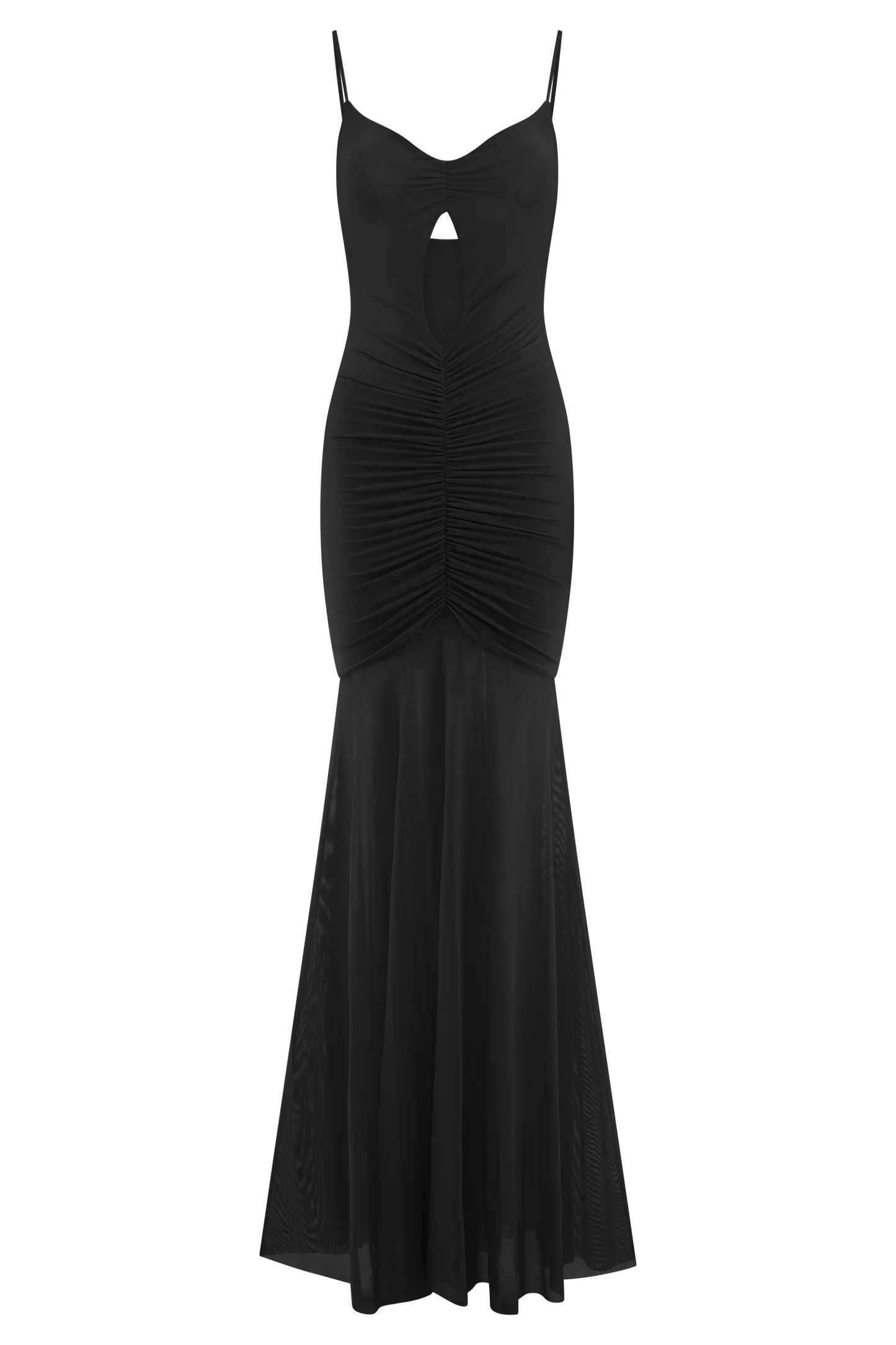 Delaney Slinky And Mesh Maxi Dress in Black
