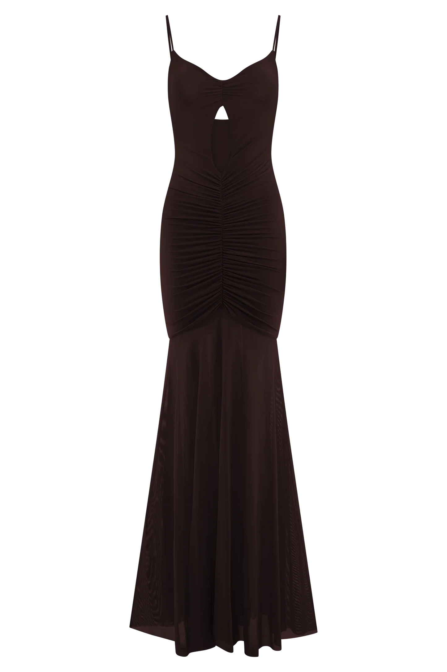 Delaney Slinky And Mesh Maxi Dress in Chocolate