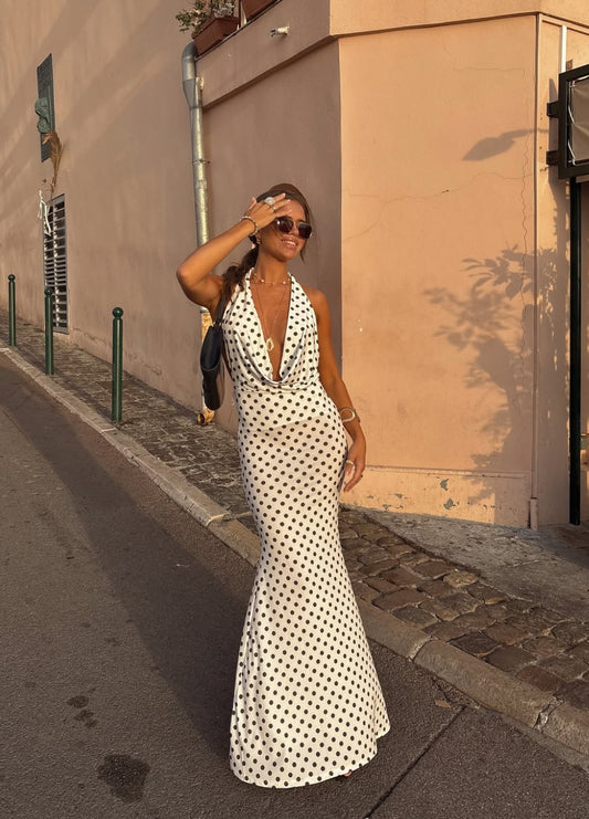 Maltina Polka Dot Maxi Dress in White/Black