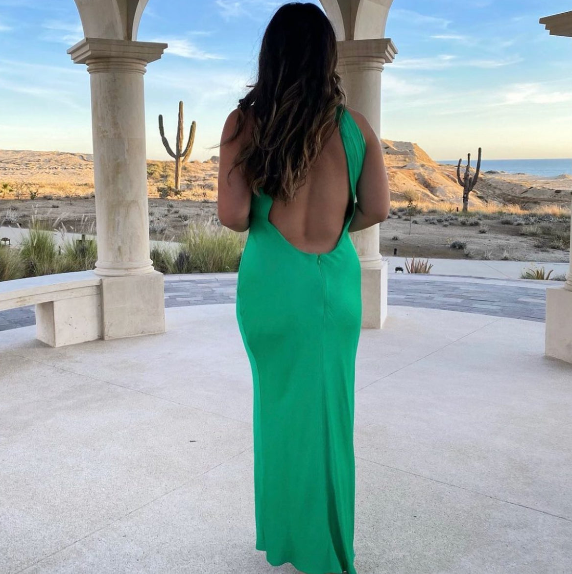 Claire Satin Drape Dress in Green