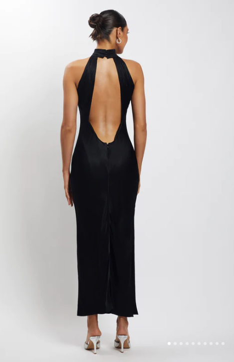Claire Satin Drape Dress in Black