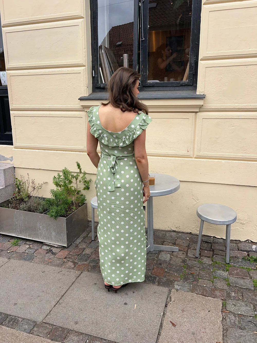Luna Dress with Polka Dots in Green/White