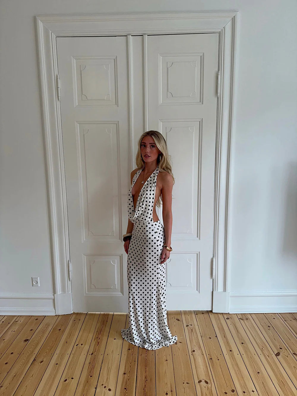 Maltina Polka Dot Maxi Dress in White/Black