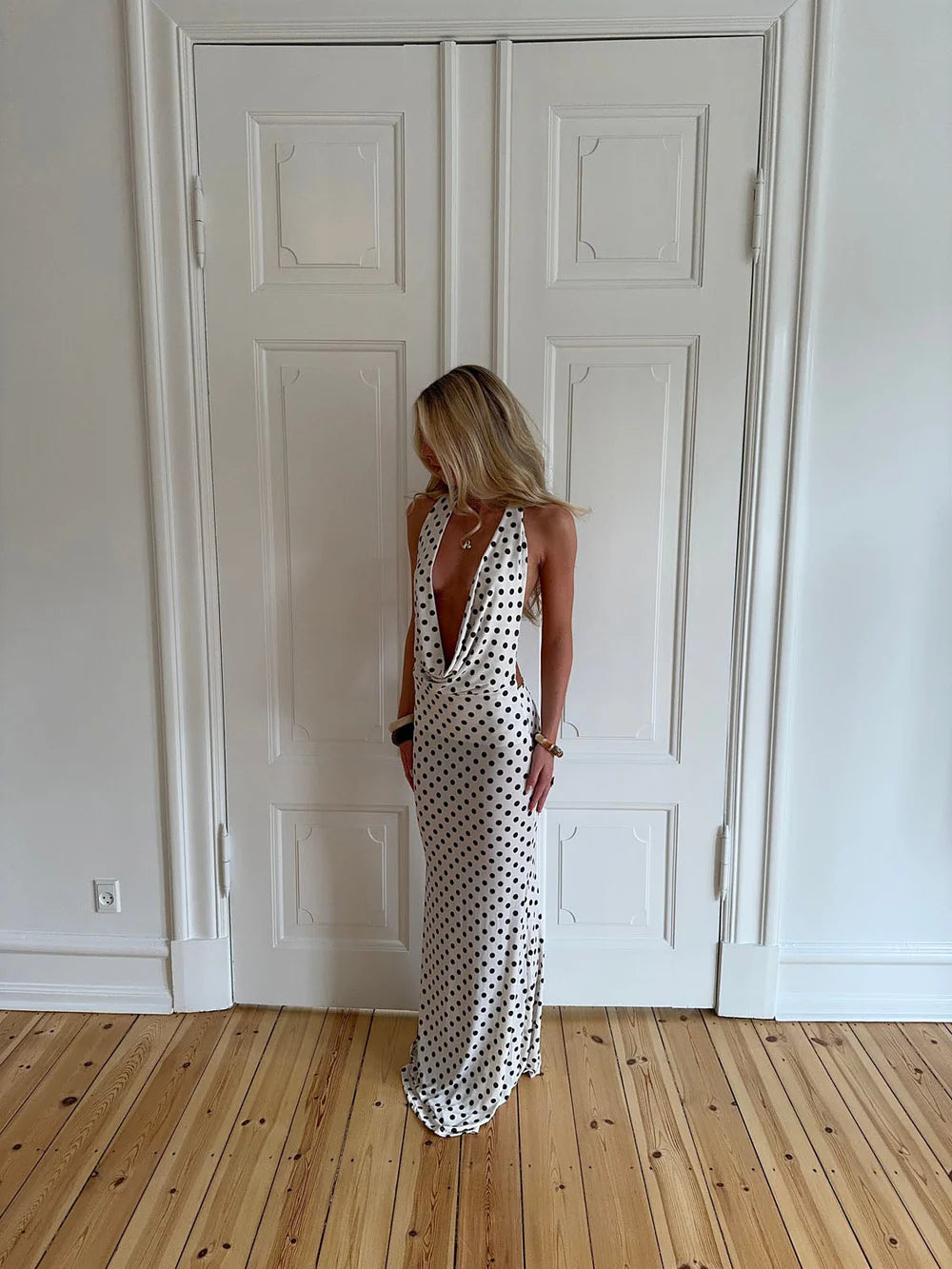 Maltina Polka Dot Maxi Dress in White/Black