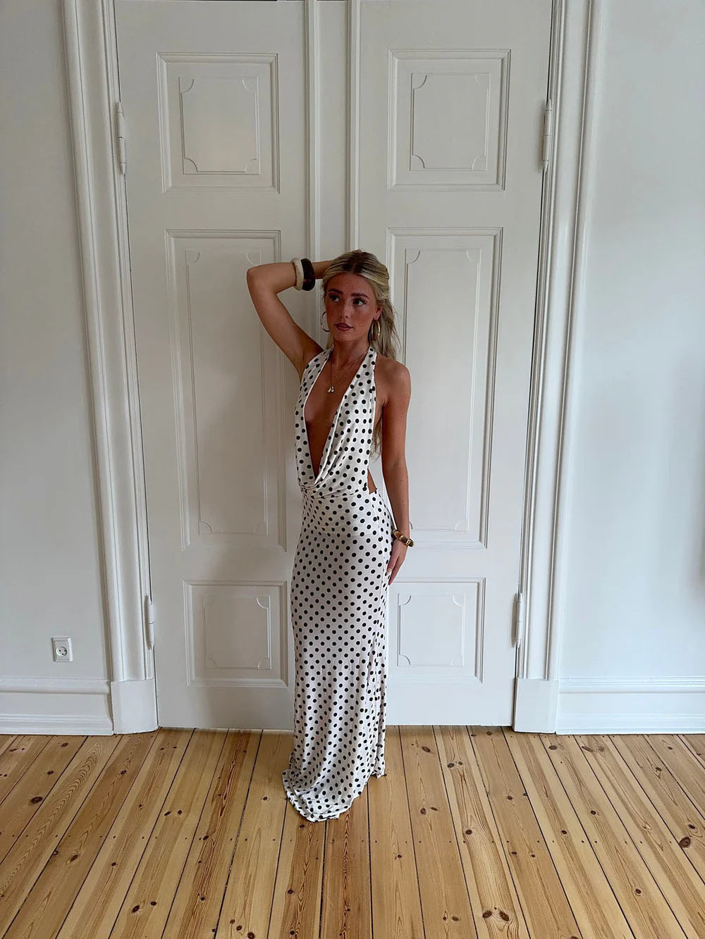 Maltina Polka Dot Maxi Dress in White/Black