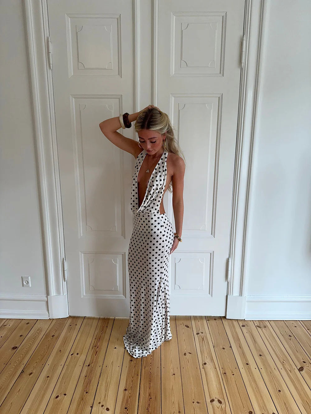 Maltina Polka Dot Maxi Dress in White/Black