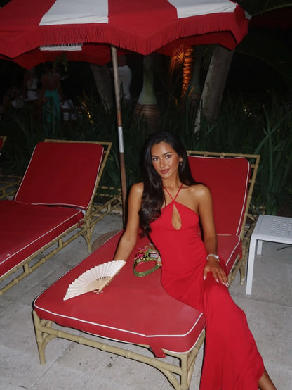 Ashtin Cross Front Knit Maxi Dress in Red