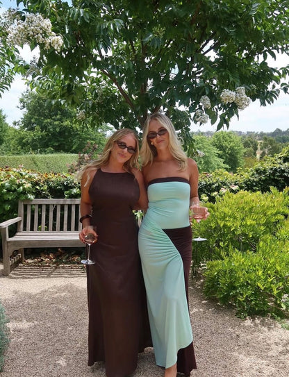Rumi Strapless Maxi in Aqua/Choc