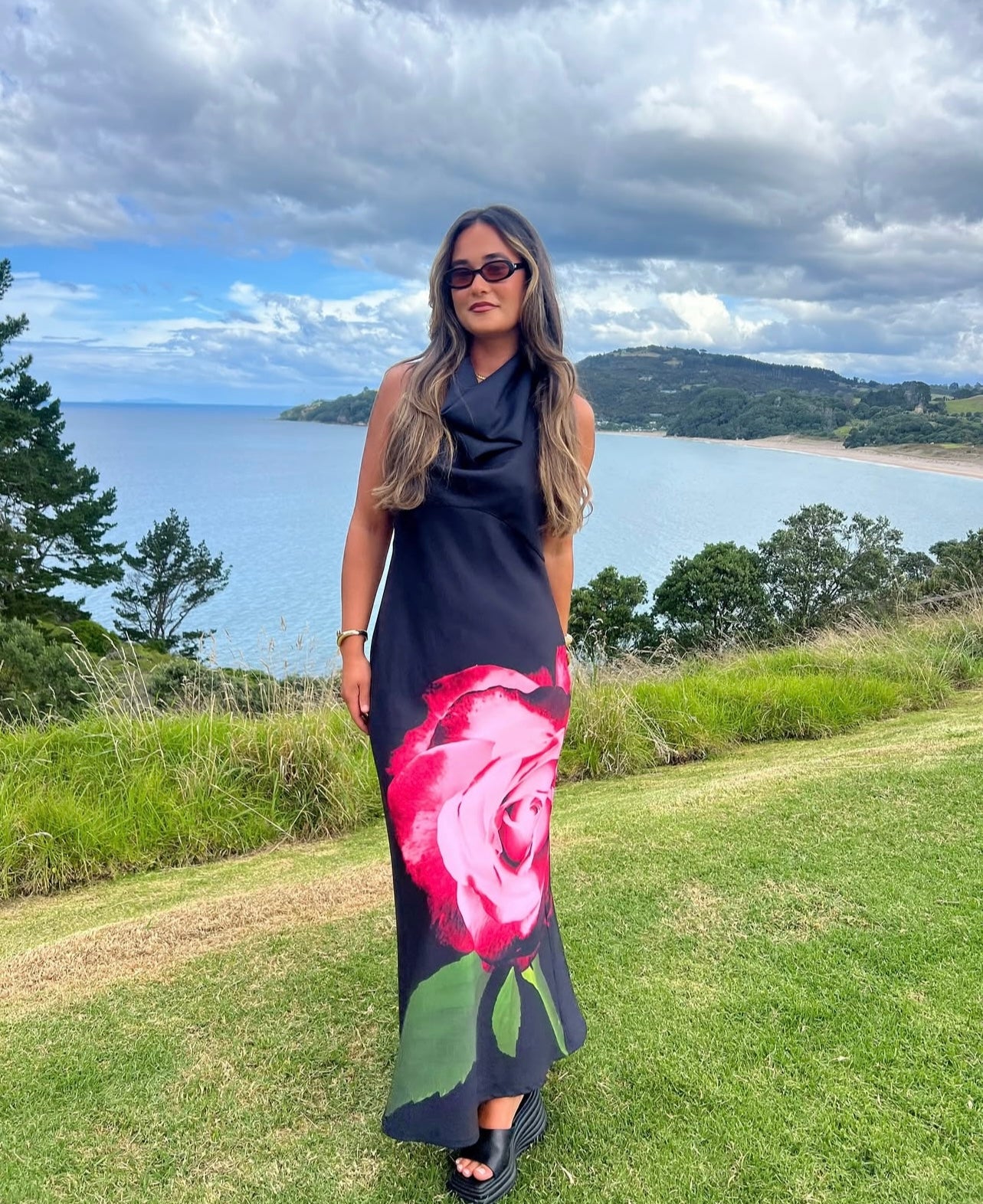 Cowl Slip Dress in Dark Rose