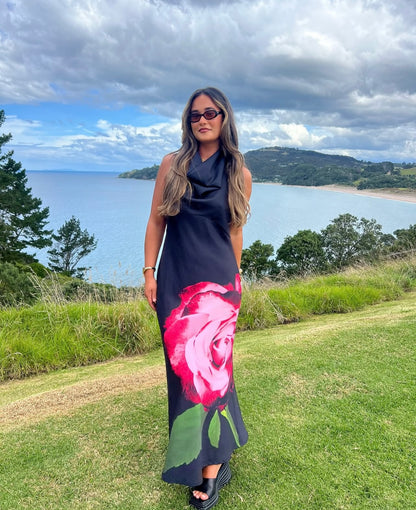 Cowl Slip Dress in Dark Rose