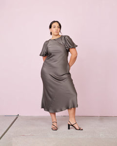 Kendall Satin Dress in Charcoal - RUBY