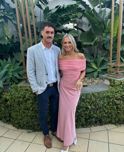 Nico Off Shoulder Maxi Dress in Candy Floss