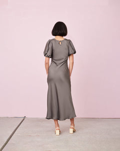 Kendall Satin Dress in Charcoal - RUBY