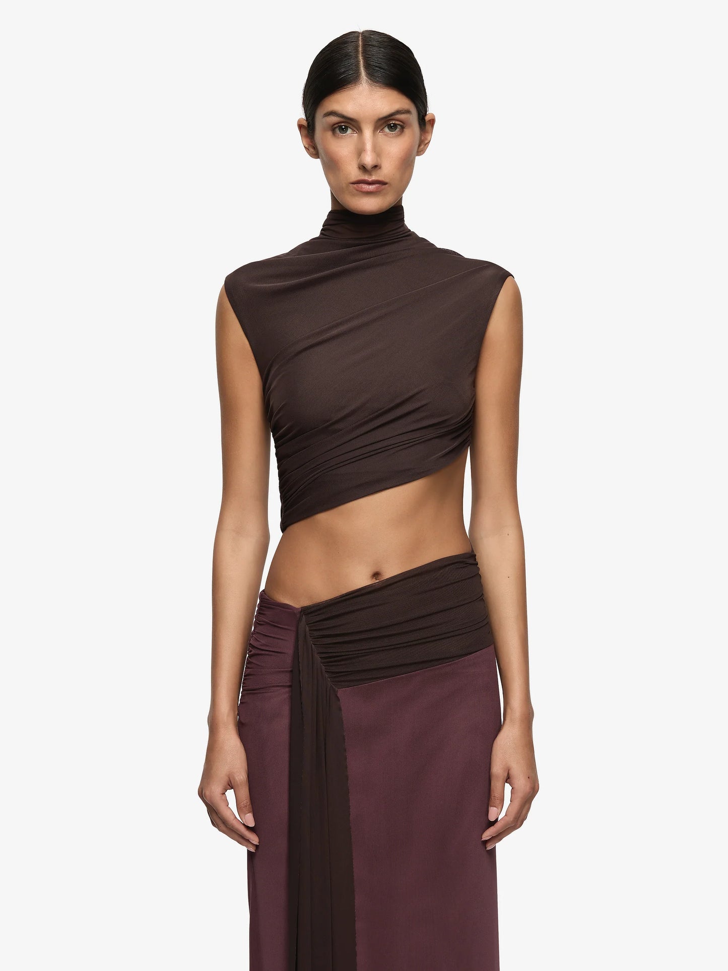 Conni Asym Dress in Aubergine/Dark Choc