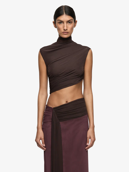Conni Asym Dress in Aubergine/Dark Choc