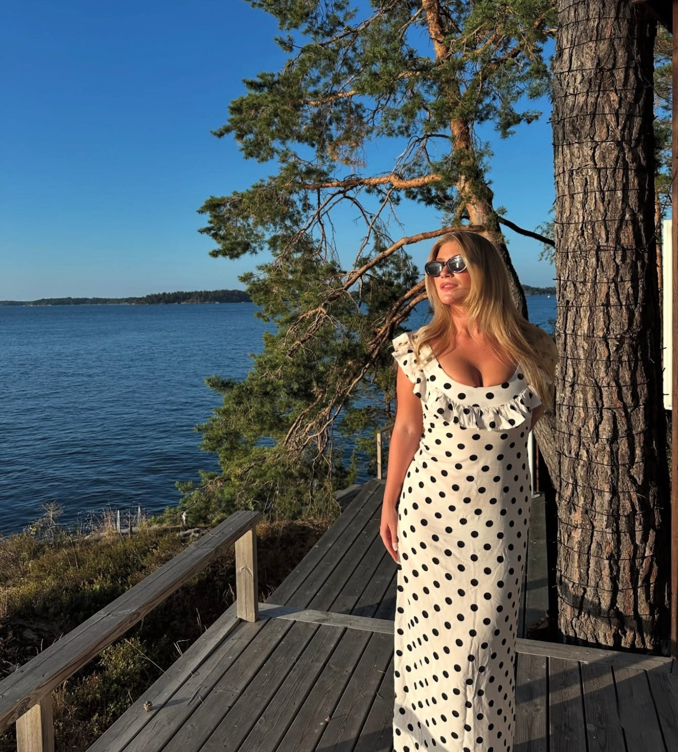 Luna Dress with Polka Dots in White/Black
