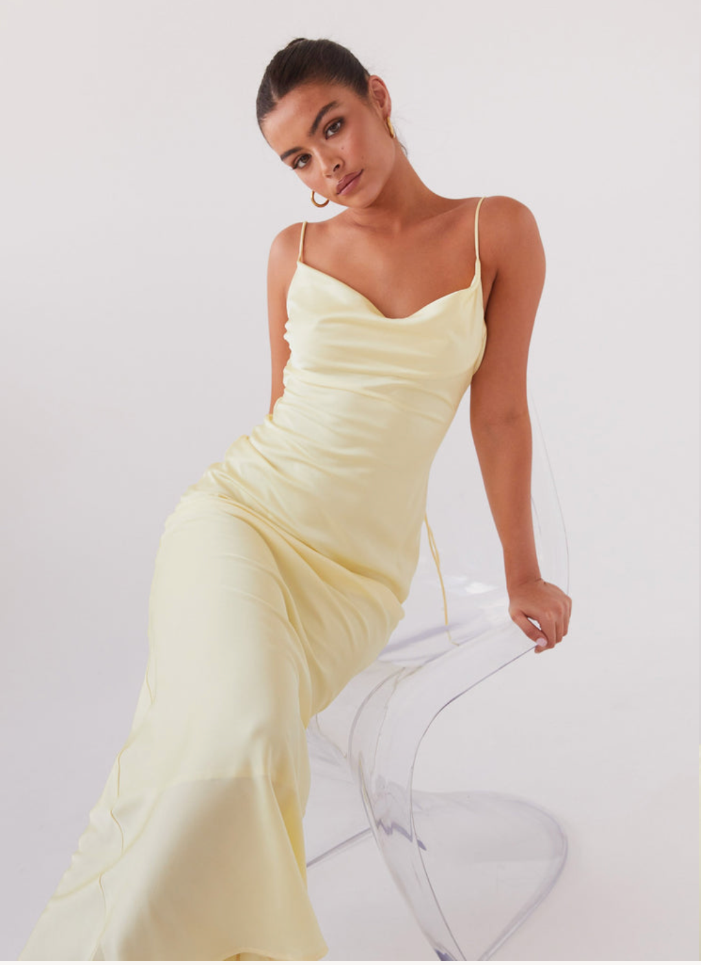 Joanna Satin Maxi Dress in Lemon