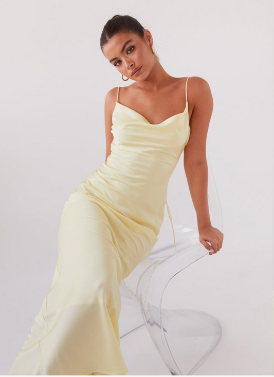 Joanna Satin Maxi Dress in Lemon