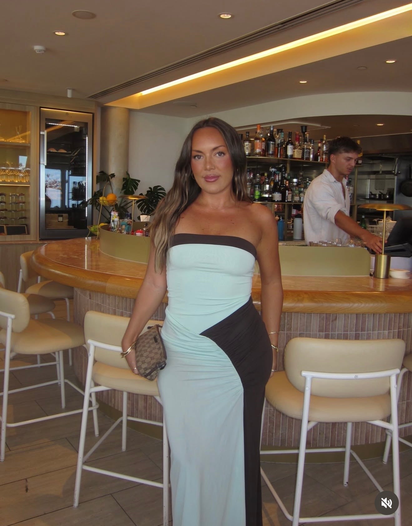 Rumi Strapless Maxi in Aqua/Choc