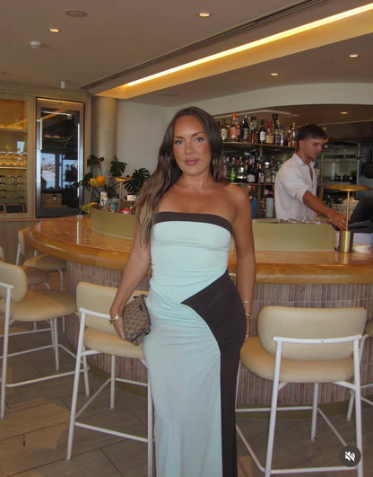 Rumi Strapless Maxi in Aqua/Choc