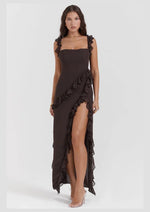 Load image into Gallery viewer, Ariela Ruffle Maxi Dress in Espresso - House of CB
