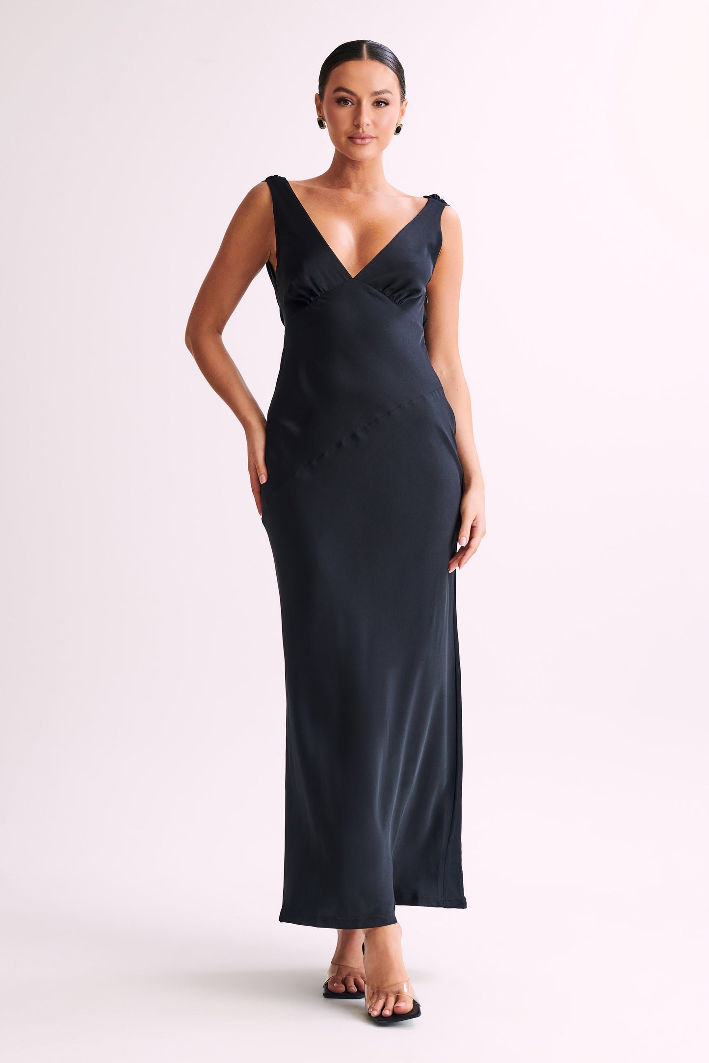 Nadia Satin Cowl Dress in Black