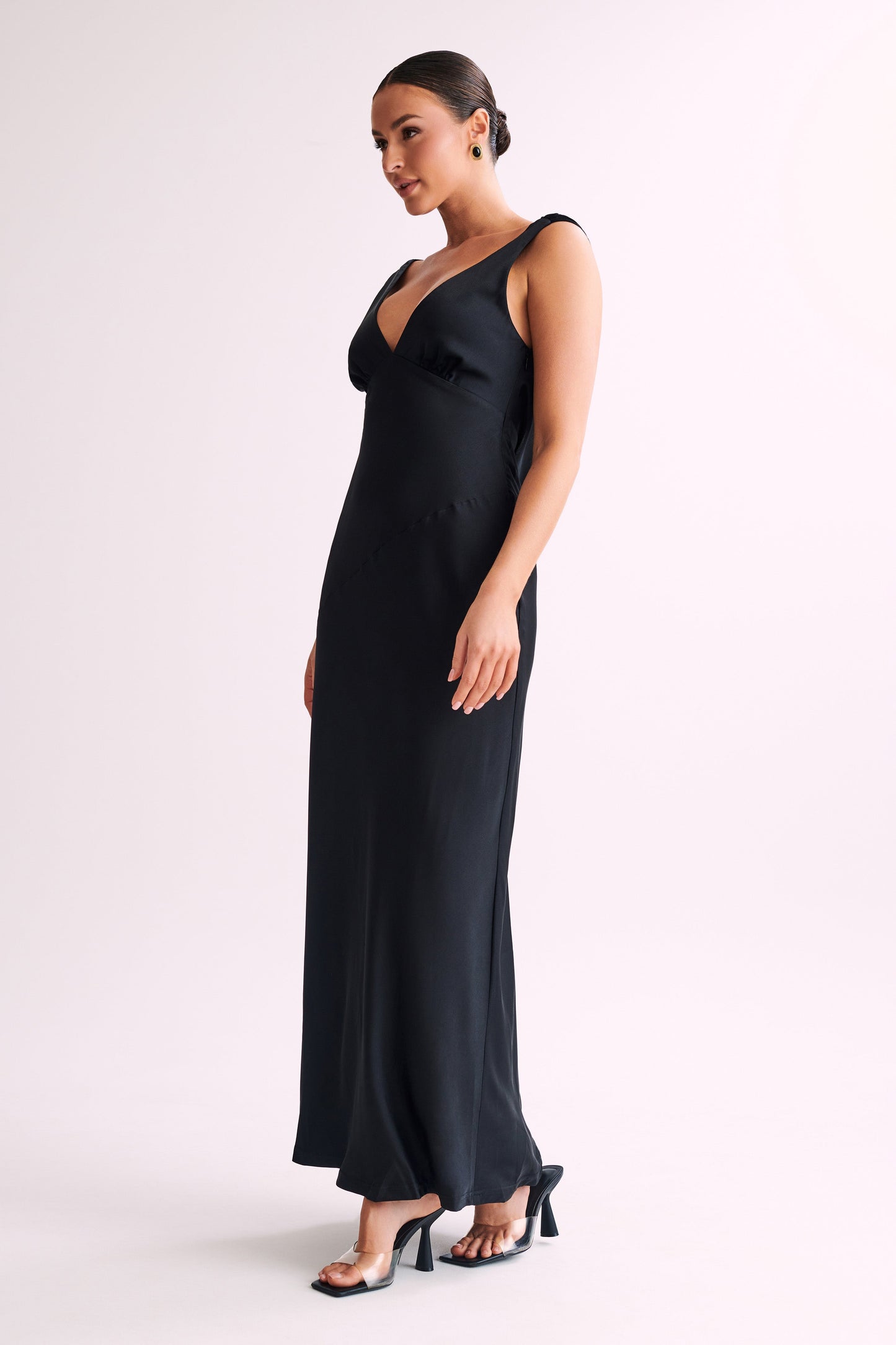 Nadia Satin Cowl Dress in Black