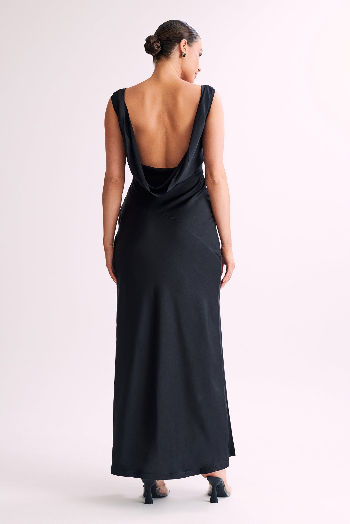 Nadia Satin Cowl Dress in Black