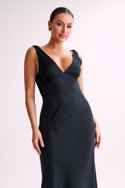 Nadia Satin Cowl Dress in Black