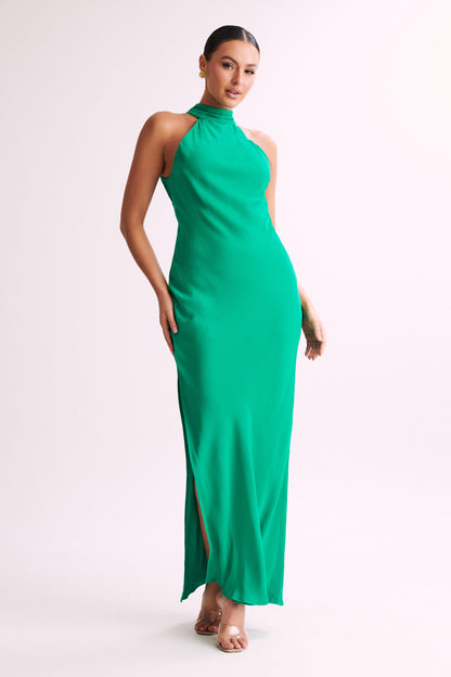 Claire Satin Drape Dress in Green