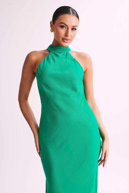 Claire Satin Drape Dress in Green