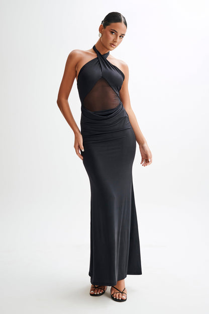 Caterina Slinky Mesh Halter Maxi Dress