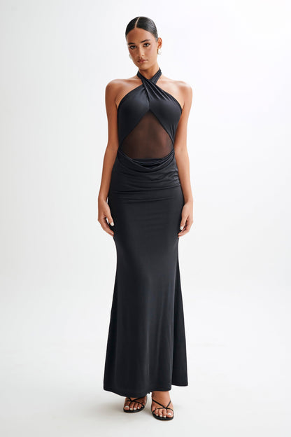 Caterina Slinky Mesh Halter Maxi Dress