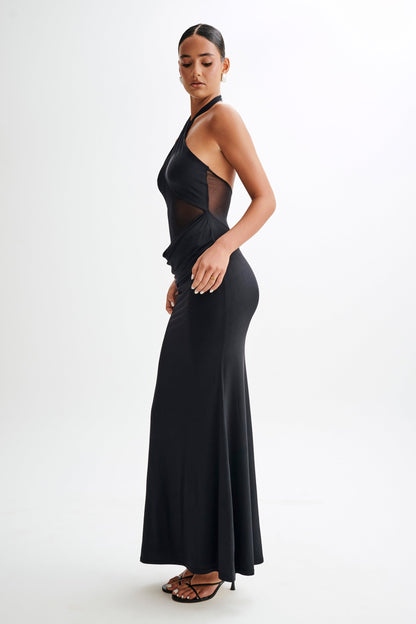 Caterina Slinky Mesh Halter Maxi Dress