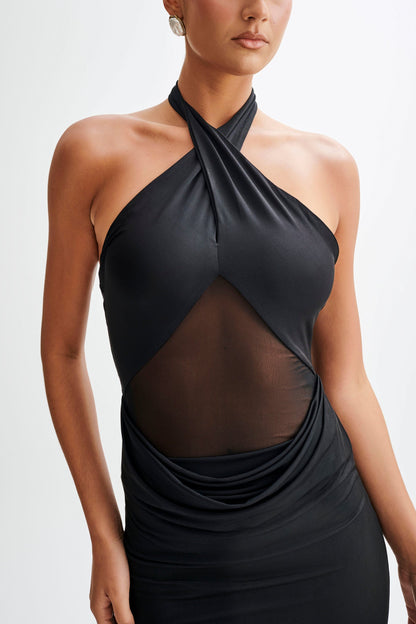 Caterina Slinky Mesh Halter Maxi Dress