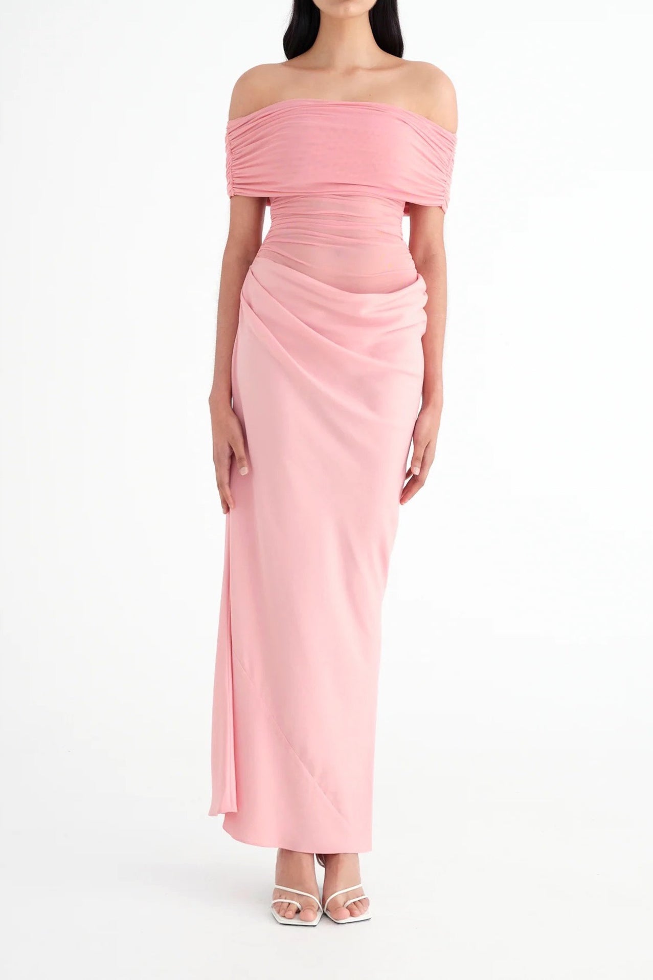 Nico Off Shoulder Maxi Dress in Candy Floss
