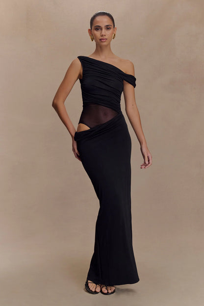 Callen One Shoulder Slinky Maxi Dress in Black